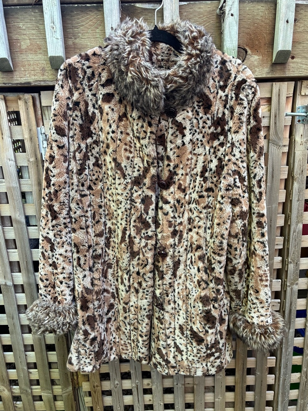 Women's Faux Fur Animal-Print Peacoat in Brown